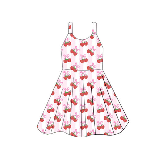 ( Moq 5 ) Preorder Baby Girl Sleeveless Bows Strawberry Knee Length Dress