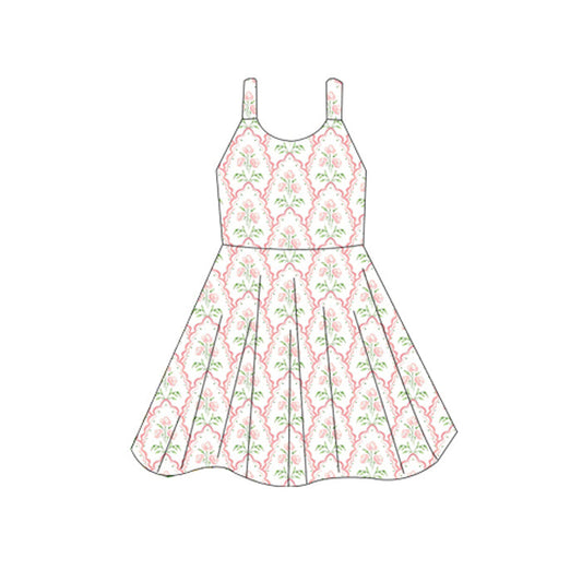 ( Moq 5 ) Preorder Baby Girl Sleeveless Pink Flower Knee Length Dress