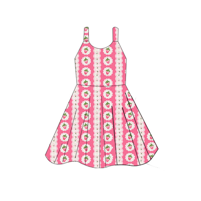 ( Moq 5 ) Preorder Baby Girl Sleeveless Flower Strawberry Knee Length Dress