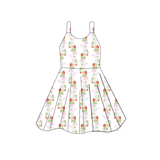 ( Moq 5 ) Preorder Baby Girl Sleeveless Bows Strawberry Dress