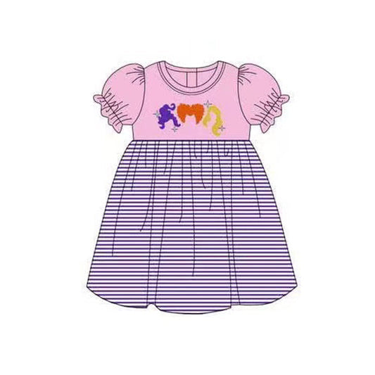 ( Moq 5 ) Preorder Baby Girl Short Sleeves Hair Stripes Halloween Knee Length Dress