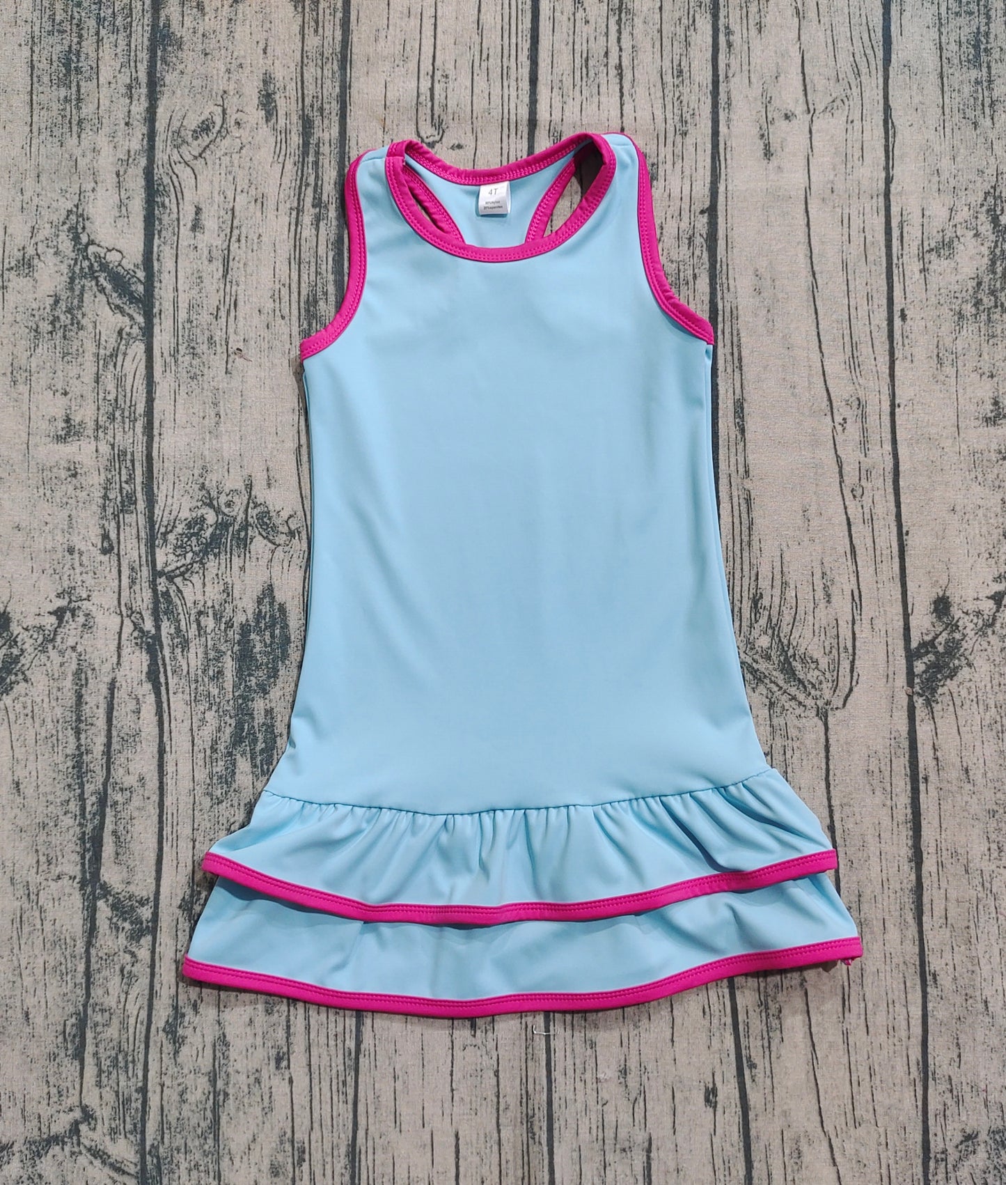 Baby Girl Sleeveless Yoga Active Ruffle Blue Knee Length Dress RTS