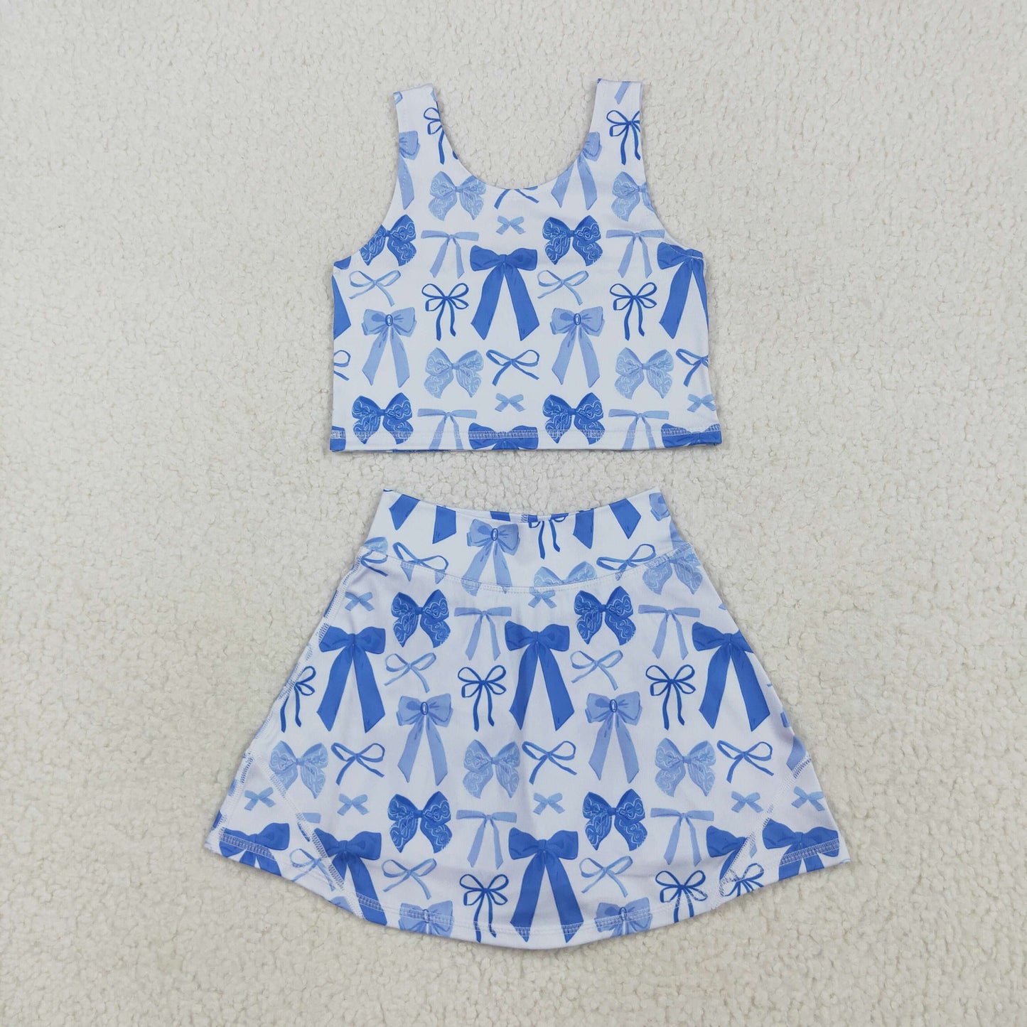 Baby Girl Sleeveless Bows Tops Skorts Yoga Active Set Sibling Clothes RTS