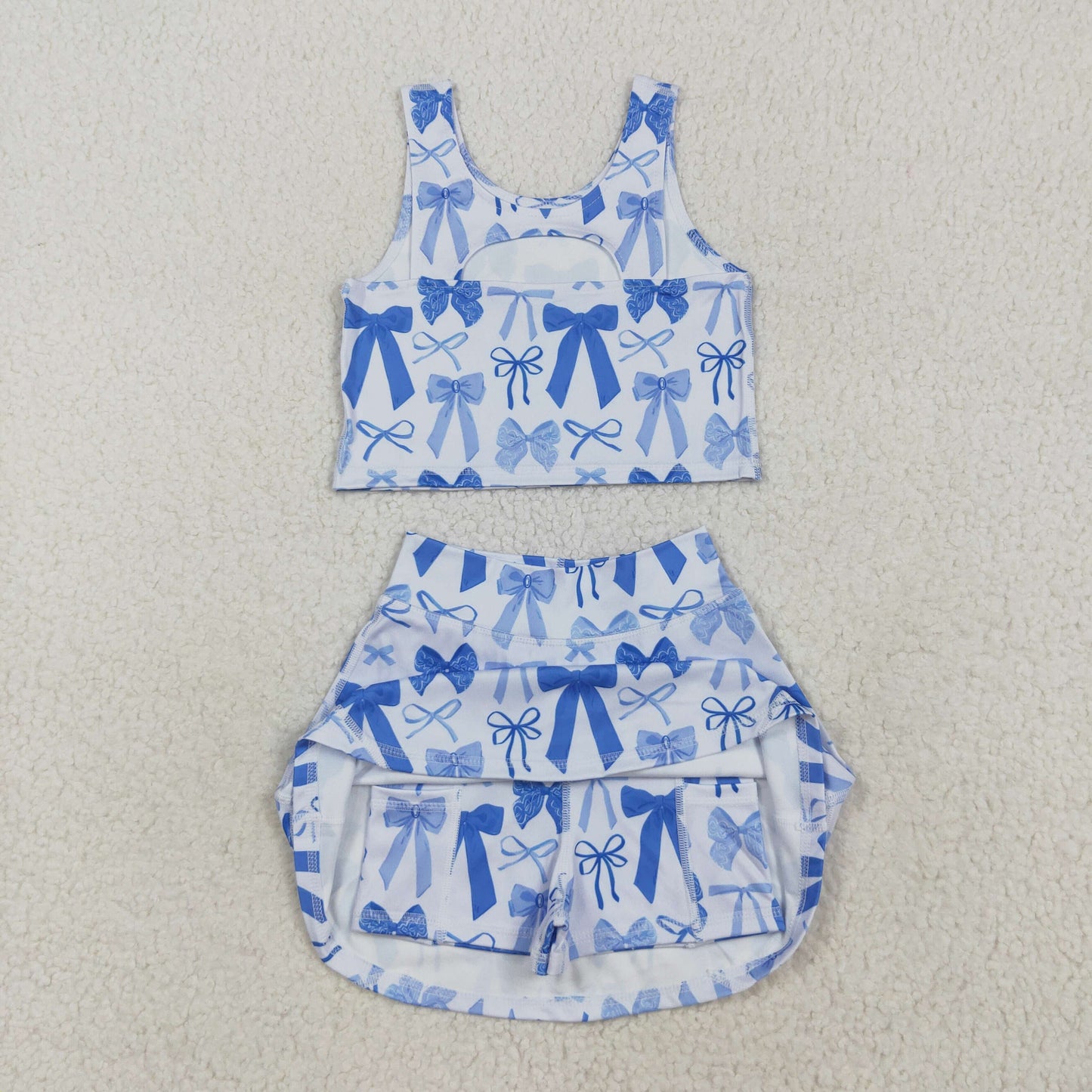 Baby Girl Sleeveless Bows Tops Skorts Yoga Active Set Sibling Clothes RTS