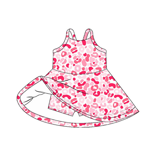 ( Moq 5 ) Preorder Baby Girl Sleeveless Pink Leopard Knee Length Yoga Active Dress