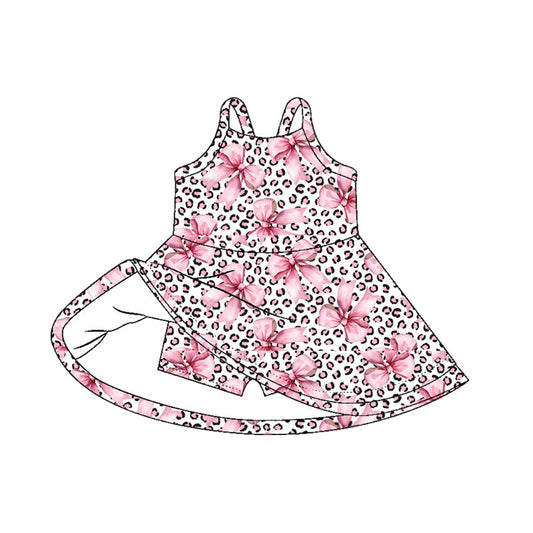 ( Moq 5 ) Preorder Baby Girl Sleeveless Flower Leopard Knee Length Yoga Active Dress