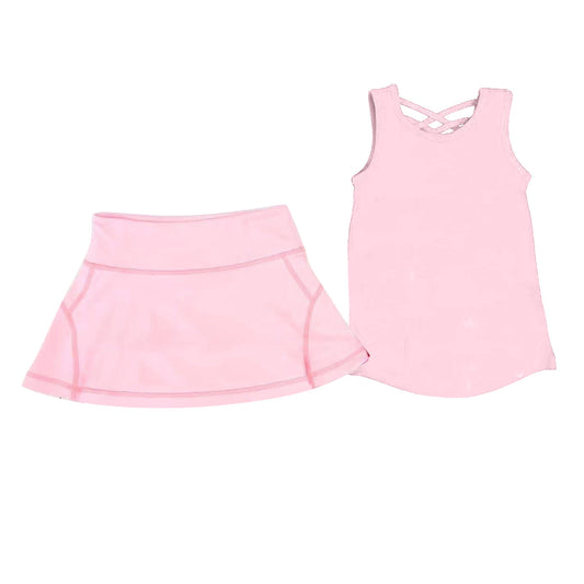 ( Moq 5 ) Preorder Baby Girl Sleeveless Light Pink Vest Tops Skort Summer Yoga Active Outfit