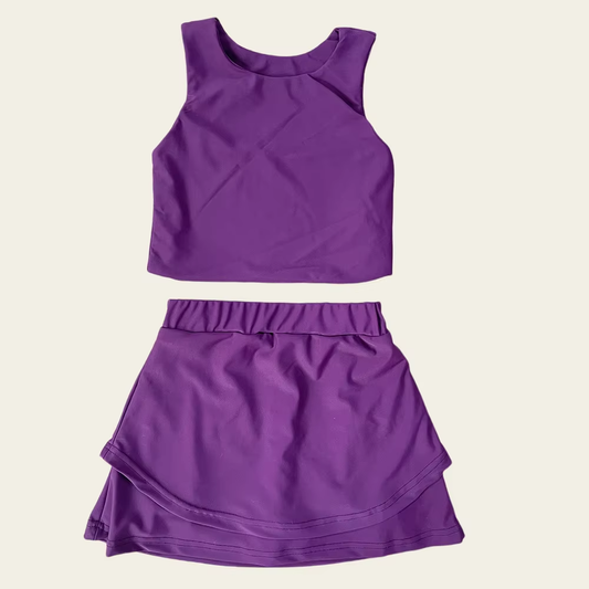 ( Moq 5 ) Preorder Baby Girl Sleeveless Vest Tops Shorts Skirt Skort Yoga Active Purple Set