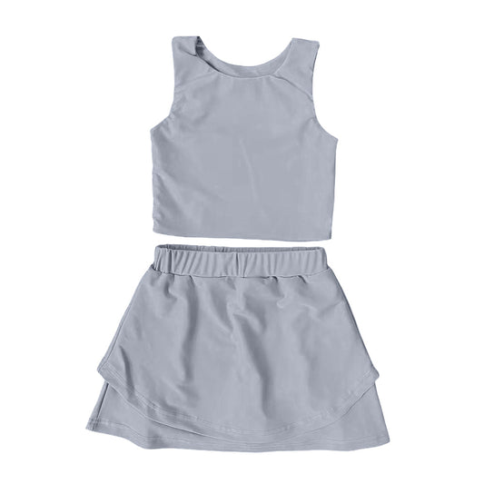 ( Moq 5 ) Preorder Baby Girl Sleeveless Grey Vest Tops Shorts Skirt Skort Yoga Active Set