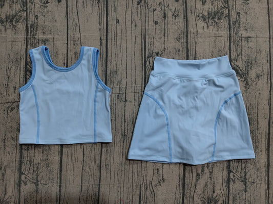 ( No moq ) Preorder Baby Girl Sleeveless Blue Vest Tops Shorts Skirt Skort Yoga Active Set