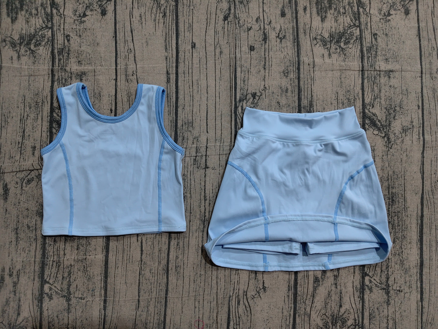 ( No moq ) Preorder Baby Girl Sleeveless Blue Vest Tops Shorts Skirt Skort Yoga Active Set