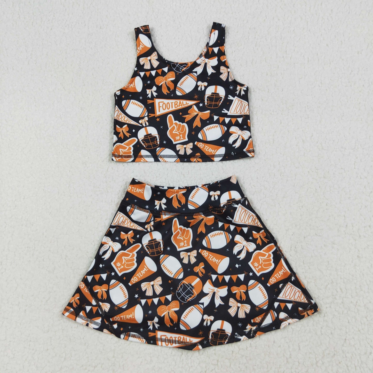 Baby Girl Toddler Cheer Bows Sleeveless Team Vest Tops Skorts Sibling Yoga Active Set RTS