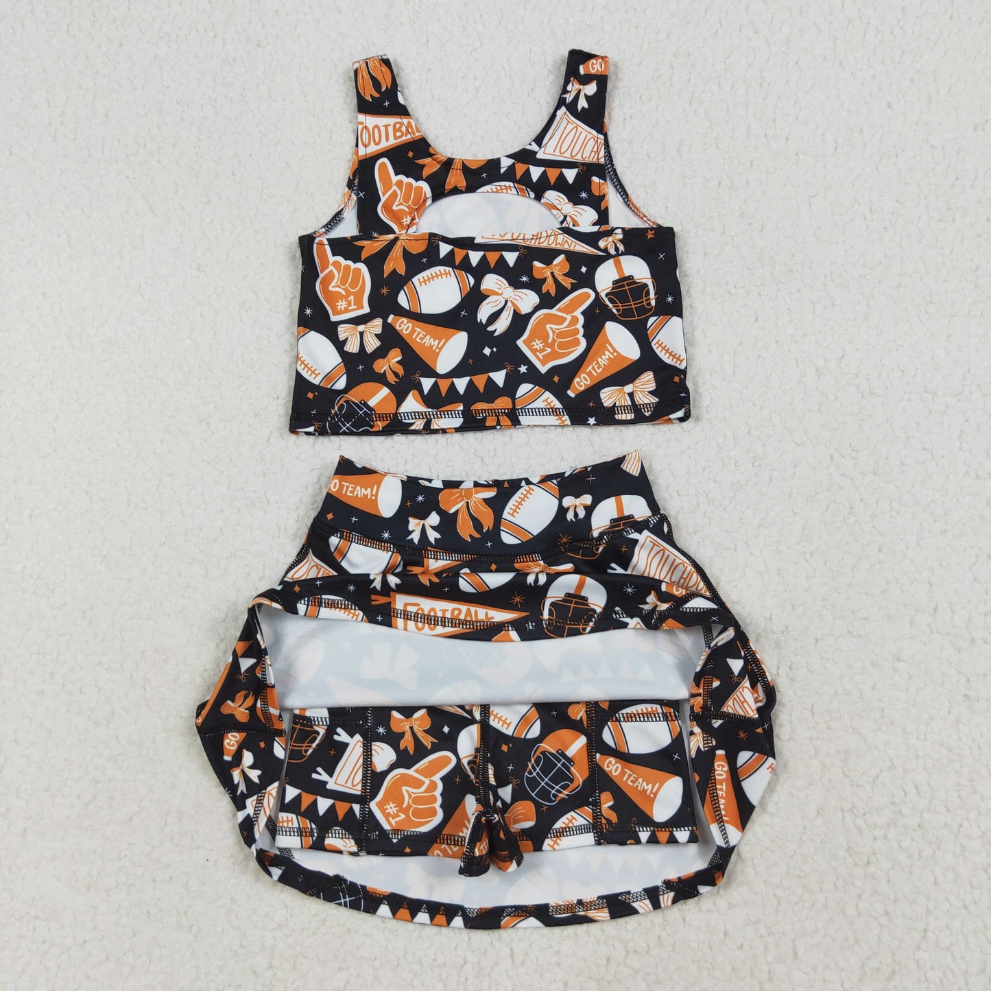 Baby Girl Toddler Cheer Bows Sleeveless Team Vest Tops Skorts Sibling Yoga Active Set RTS