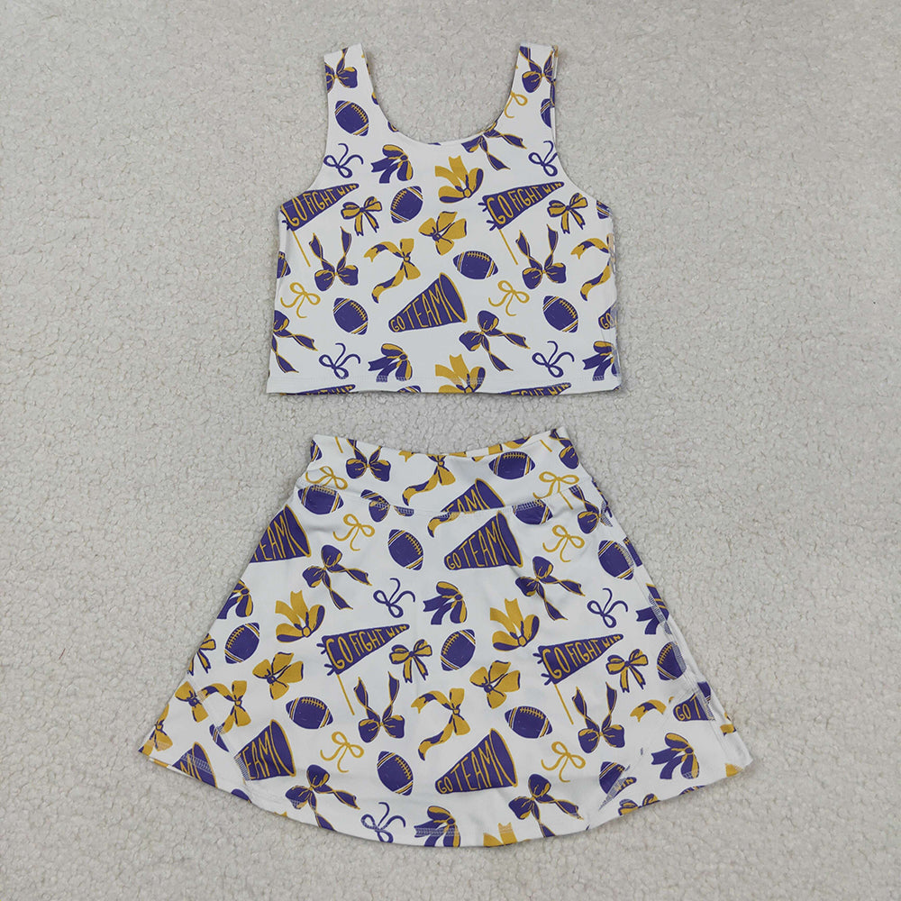 Baby Girl Toddler Sleeveless Cheer Bows Team Vest Tops Skorts Sibling Yoga Active Set RTS