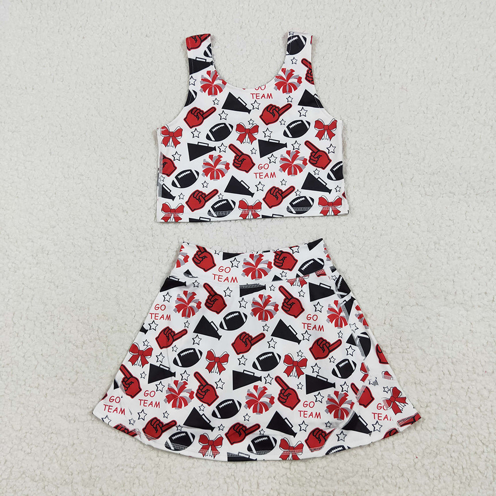 Baby Girl Toddler Sleeveless Cheer Bows Team Vest Tops Skorts Sibling Yoga Active Set RTS