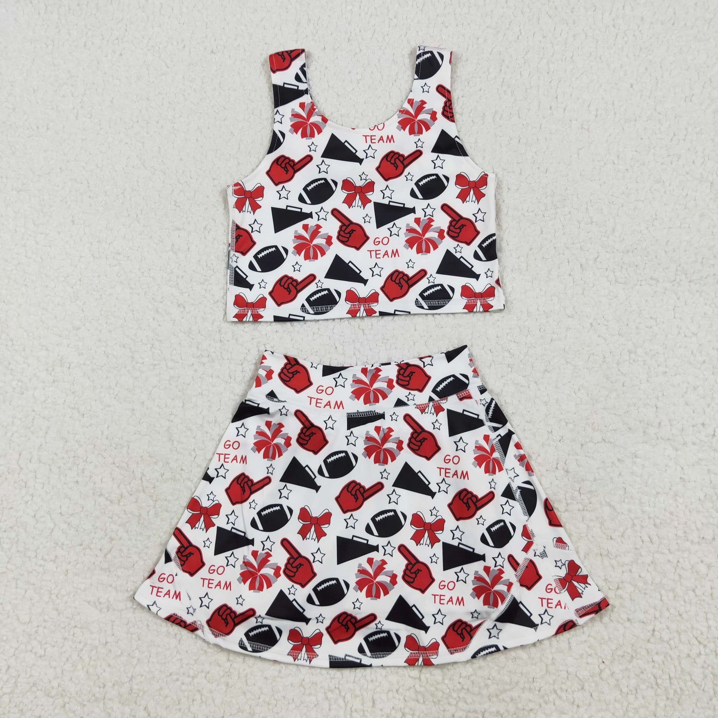 Sibling Girls Kids Football Stars Bows Cheer Team Summer Set RTS