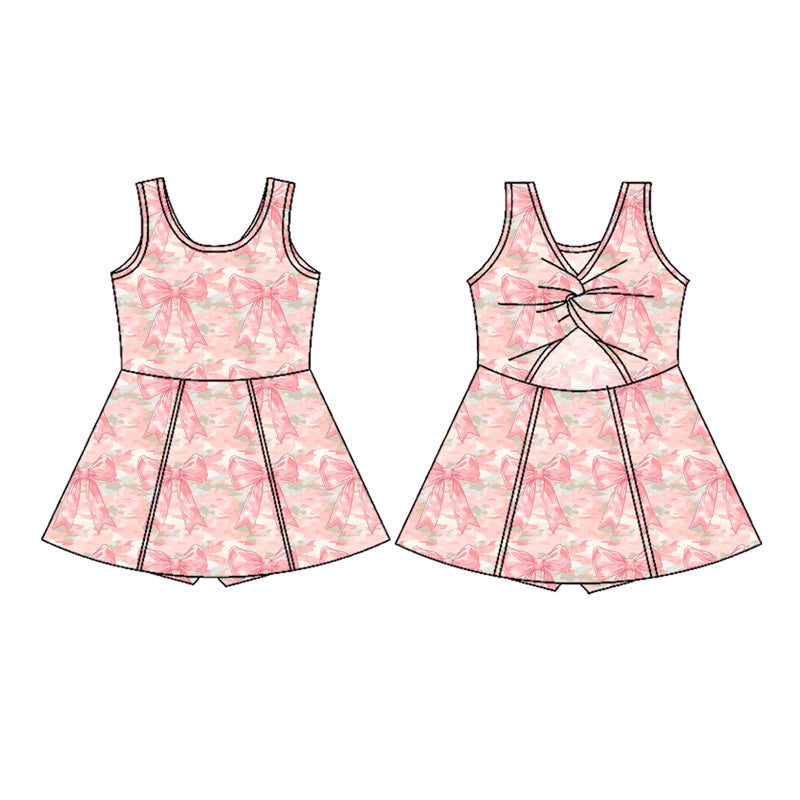 ( Moq 5 ) Preorder Baby Girl Bows Camo Knee Length Yoga Active Pink Dress