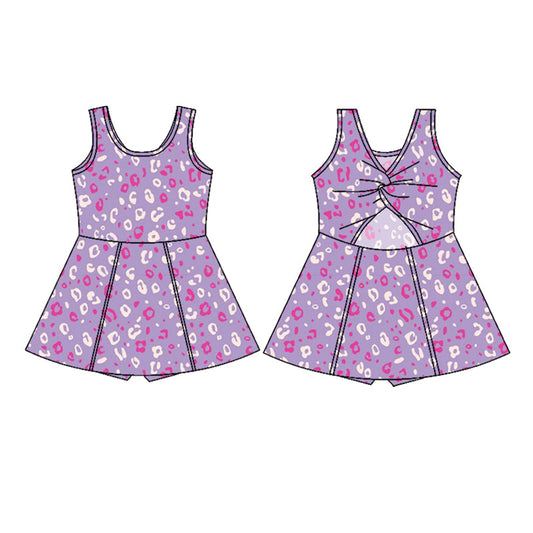 ( Moq 5 ) Preorder Baby Girl Sleeveless Leopard Purple Knee Length Yoga Active Dress