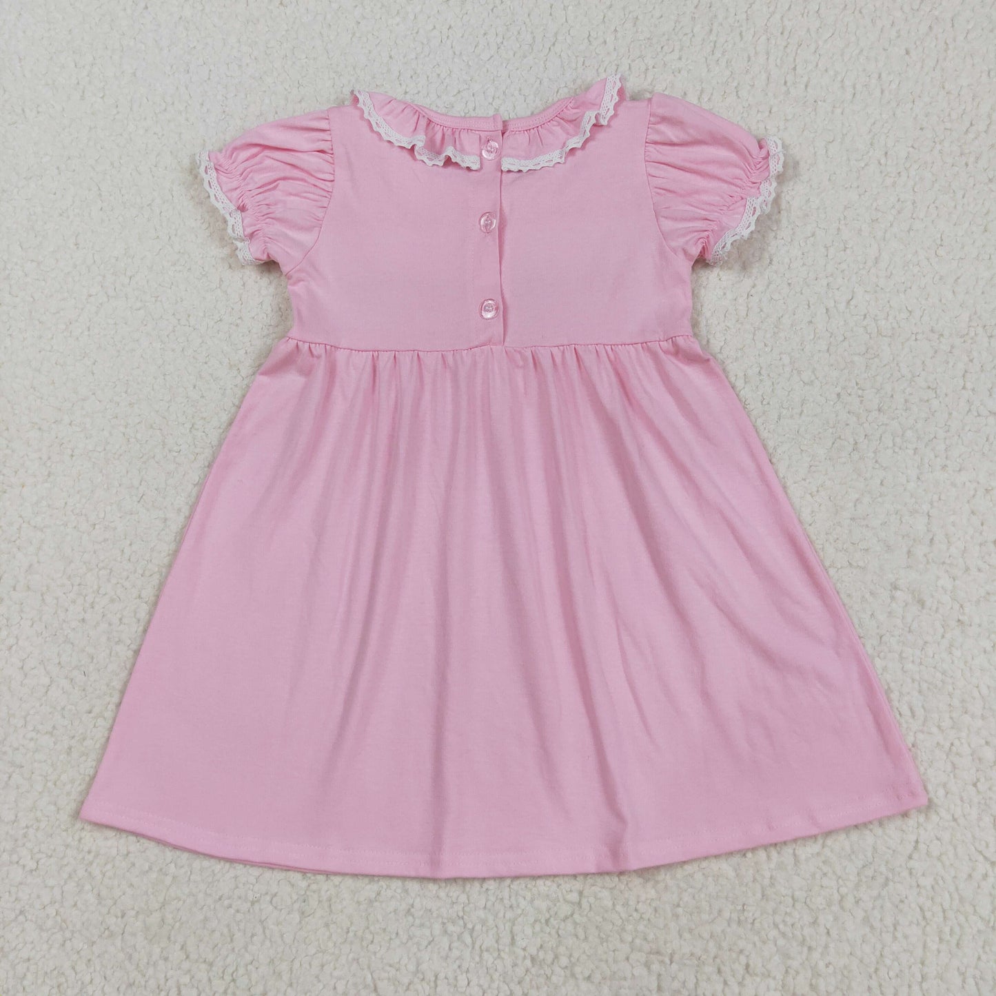 Sibling Baby Girls Short Sleeves Embroidery Bows Flower Smocked Knee Length Dress RTS