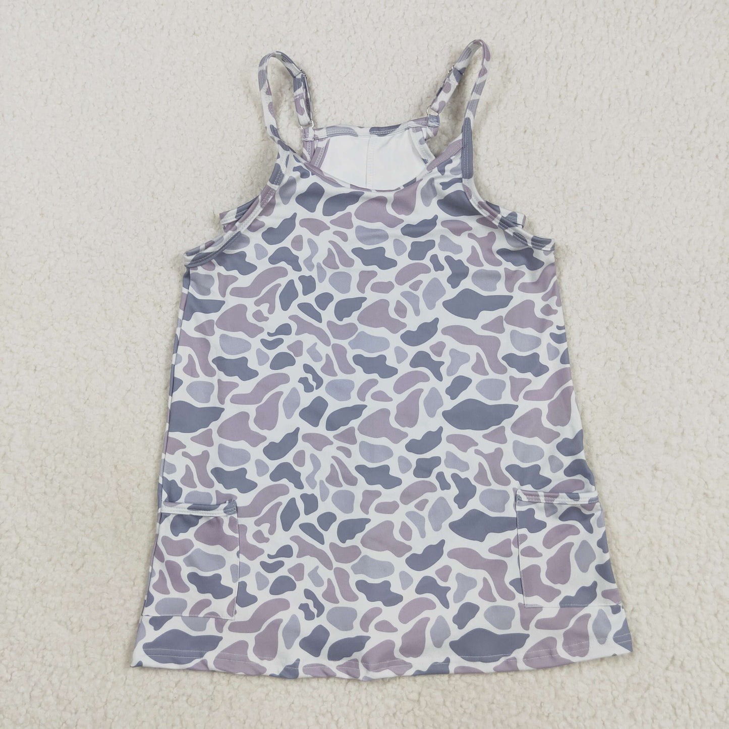 Baby Girl Adult Women Straps Grey Camo Pockets Yoga Active Sibling Family Mommy And Me Summer Dress RTS