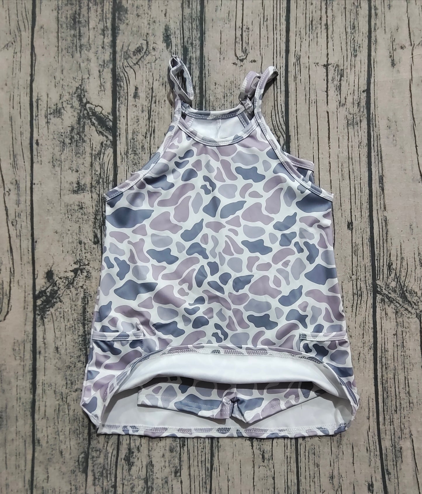 Baby Girl Straps Camo Pockets Yoga Active Grey Knee Length Dress RTS