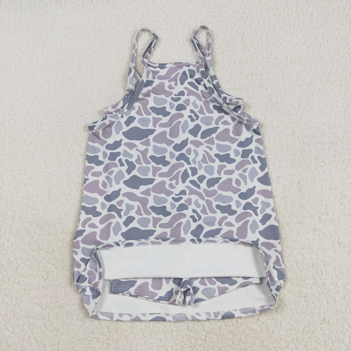 Girls Kids Straps Camo Pockets Yoga Active Grey Sibling Sister Knee Length Dress RTS