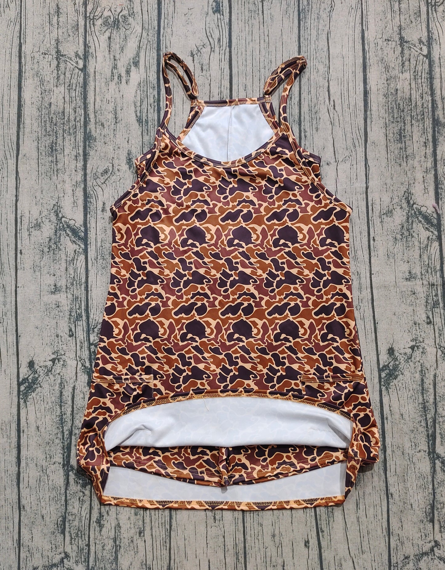 Adult Women Straps Brown Camo Pockets Yoga Active Summer Dress RTS