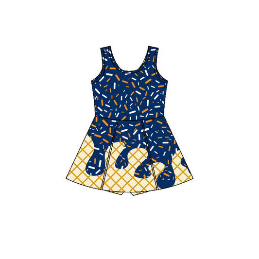 ( Moq 5 ) Preorder Baby Girl Sleeveless Drips Team Summer Yoga Active Orange Blue Knee Length Dress