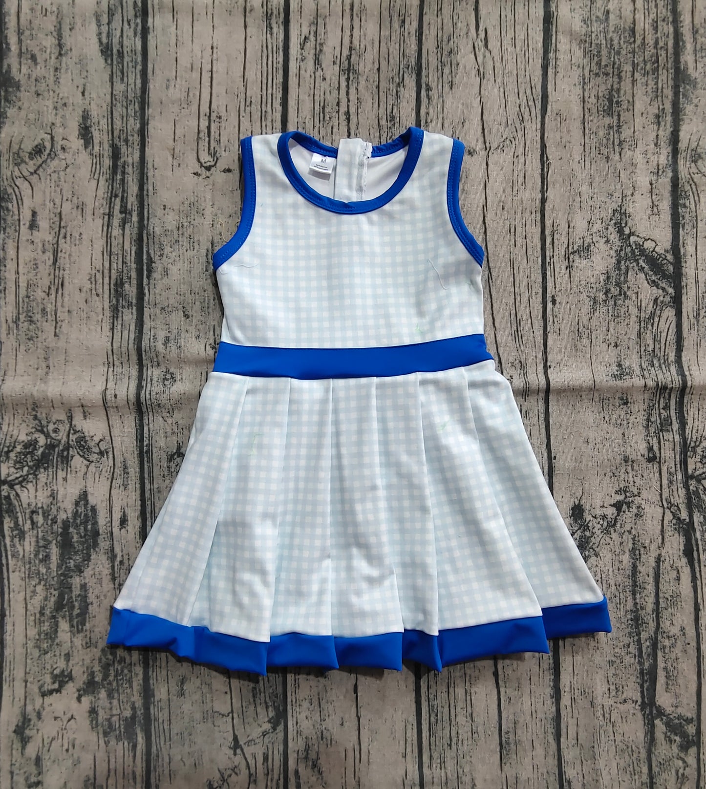 Baby Girl Sleeveless Blue Plaid Summer Yoga Active Zipper Shorts Knee Length Dress RTS