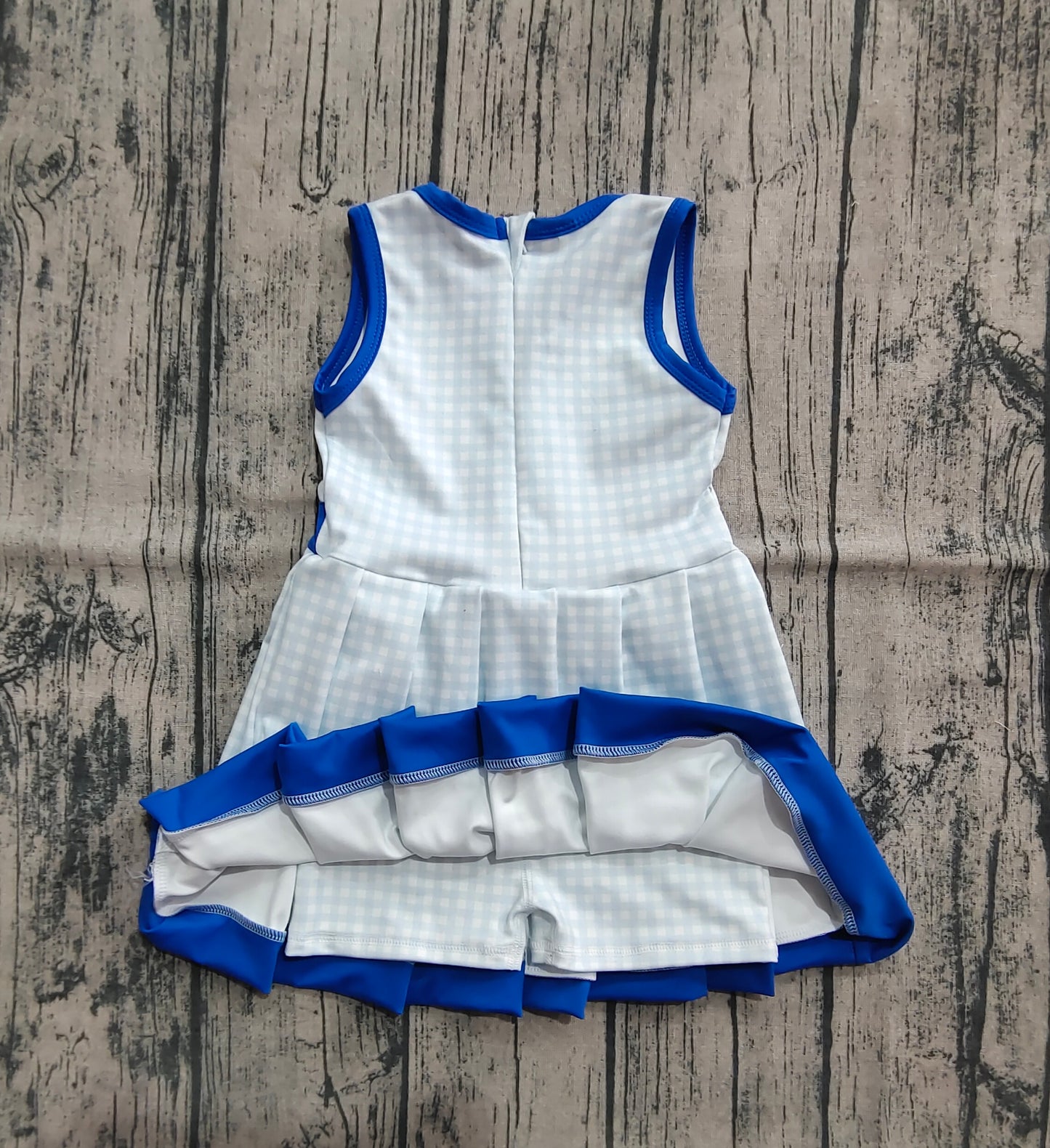 Baby Girl Sleeveless Blue Plaid Summer Yoga Active Zipper Shorts Knee Length Dress RTS