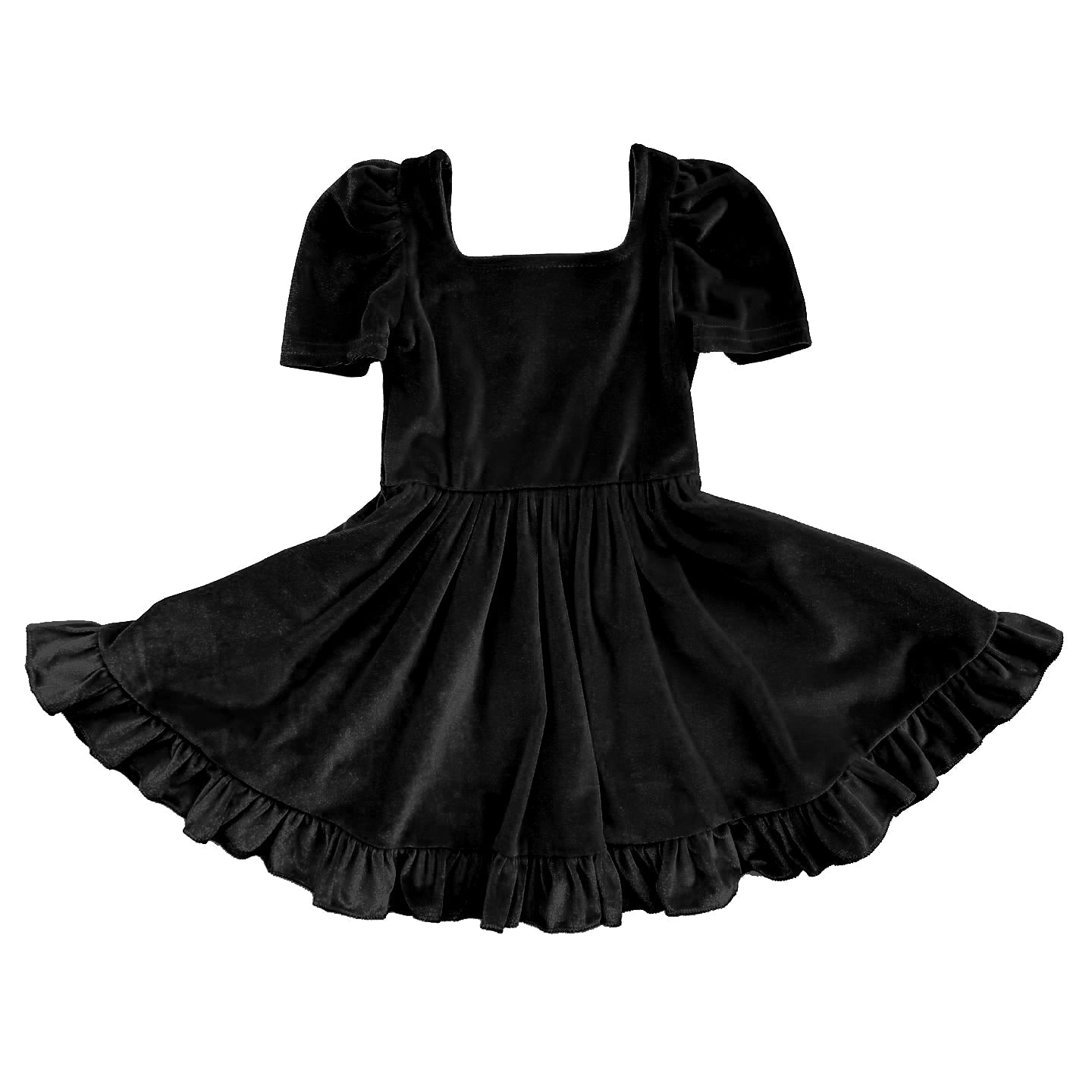 ( Moq 5 ) Preorder Baby Girt Long Sleeves Black Velvet Fall Knee Length Dress