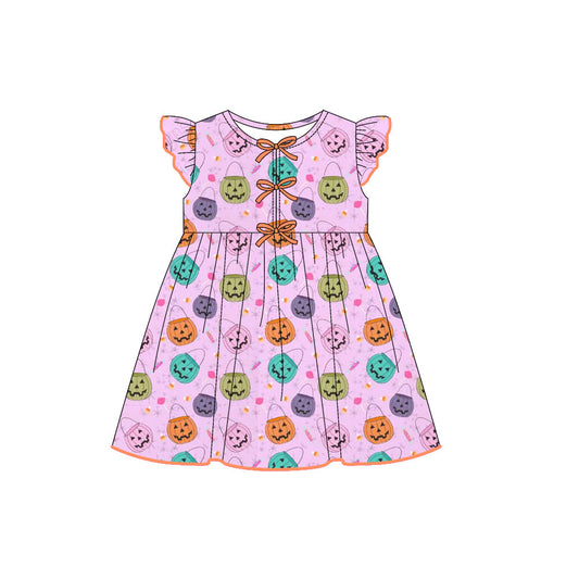 ( Moq 5 ) Preorder Baby Girl Short Sleeves Pumpkins Baskets Candy Corn Halloween Dress