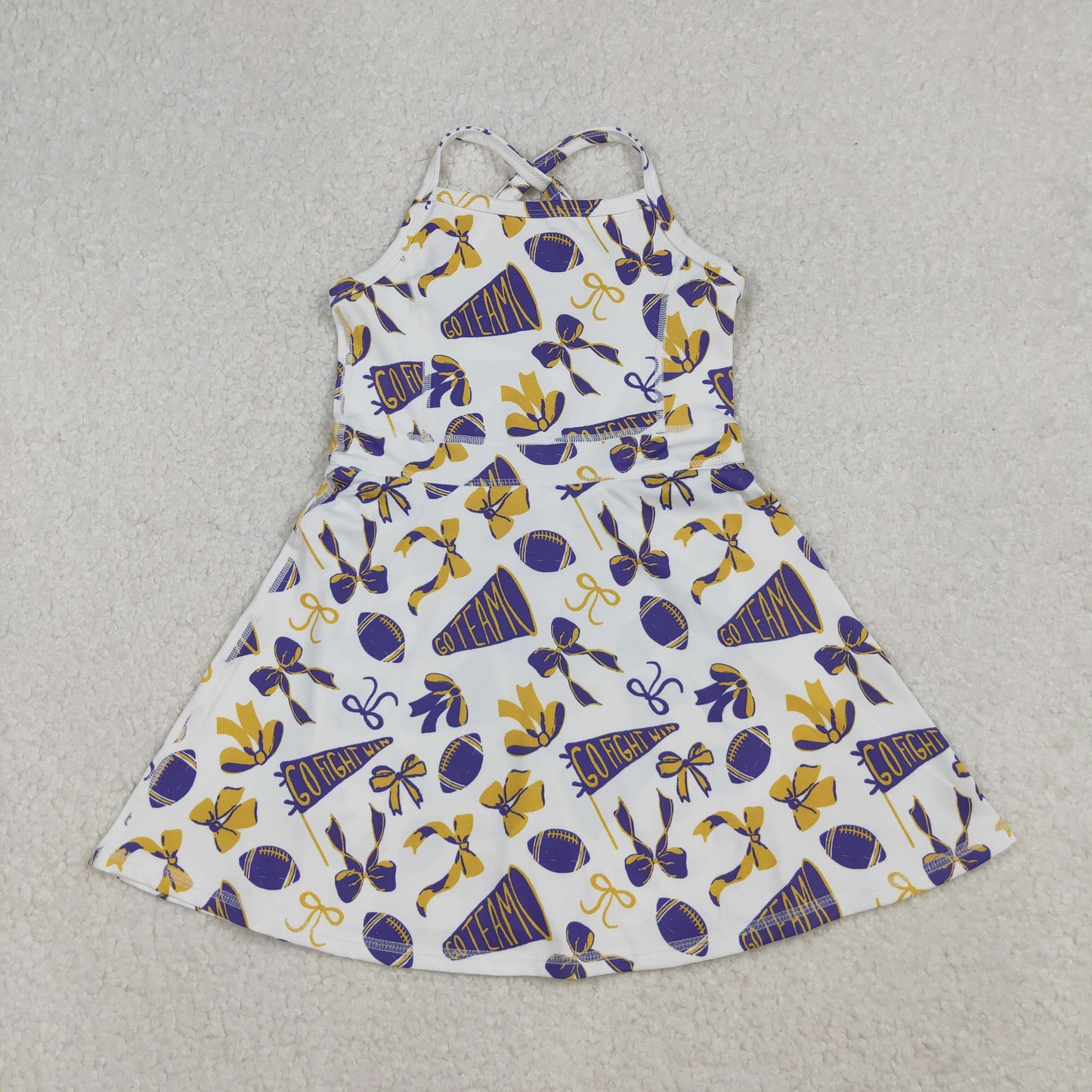 Sibling Baby Girl Sleeveless Football Bows Cheer Summer Yoga Active Dress Clothes RTS