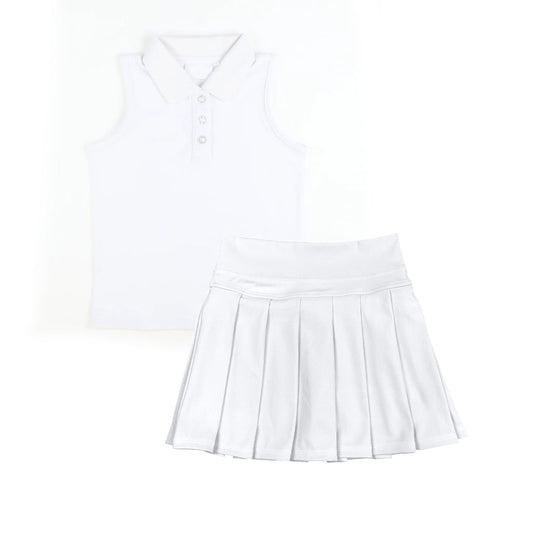 ( Moq 5 ) Preorder Baby Girl Toddler Sleeveless Buttons Shirt Skort Yoga Active White Set