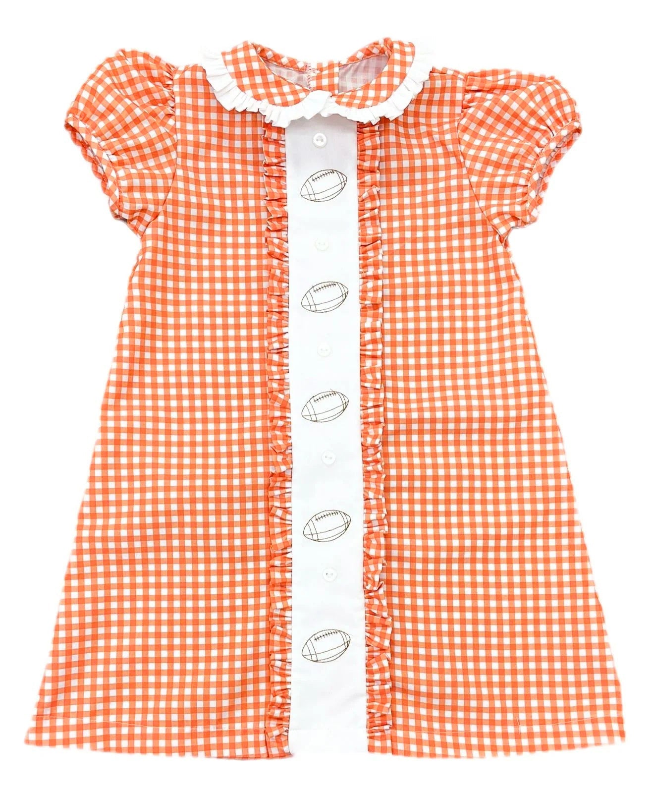 ( Moq 5 ) Preorder Baby Girl Short Sleeves Orange Plaid Summer Football Knee Length Dress