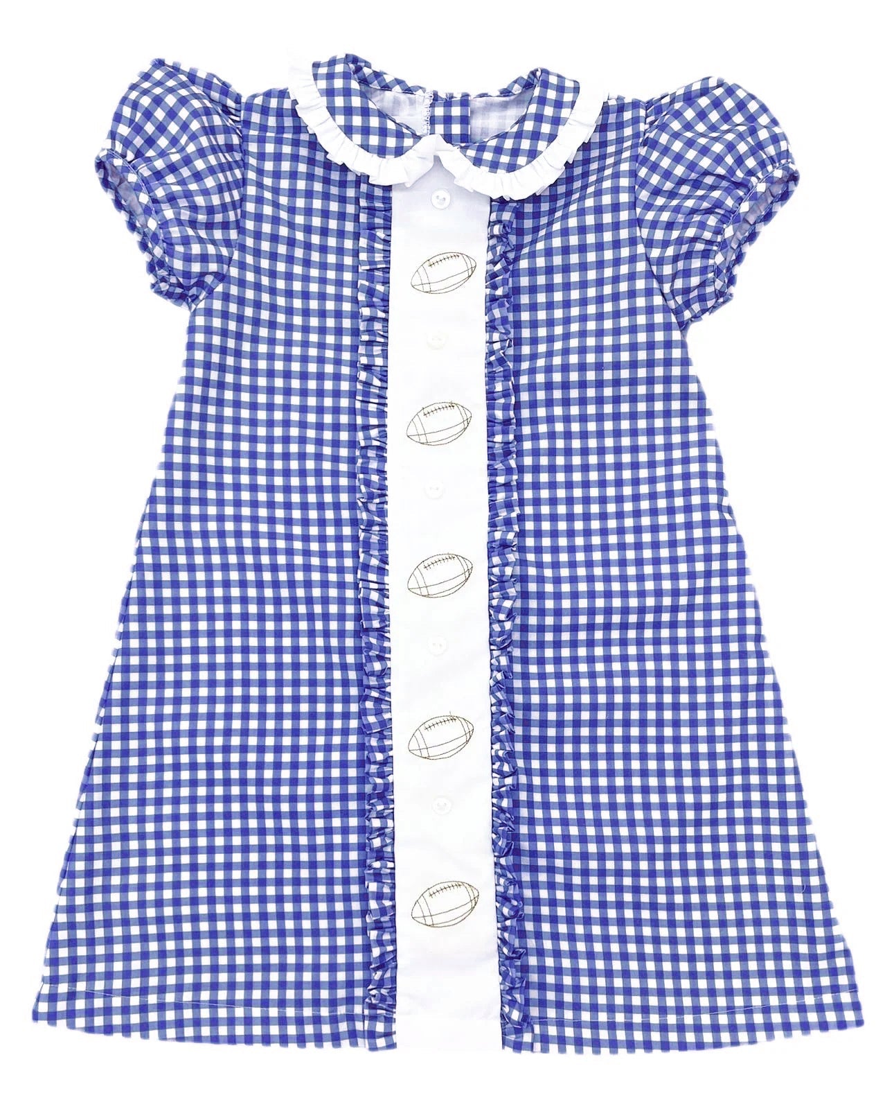 ( Moq 5 ) Preorder Baby Girl Short Sleeves Blue Plaid Summer Football Knee Length Dress