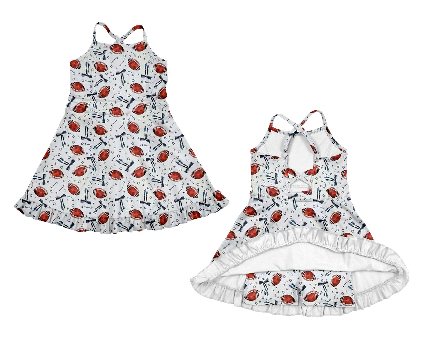 ( Moq 5 ) Preorder Baby Girl Sleeveless Football Bows Summer Knee Length Yoga Dress