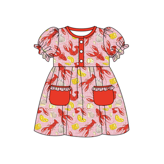 ( Moq 5 ) Preorder Baby Girls Kids Short Sleeves Crawfish Summer Pockets Dress