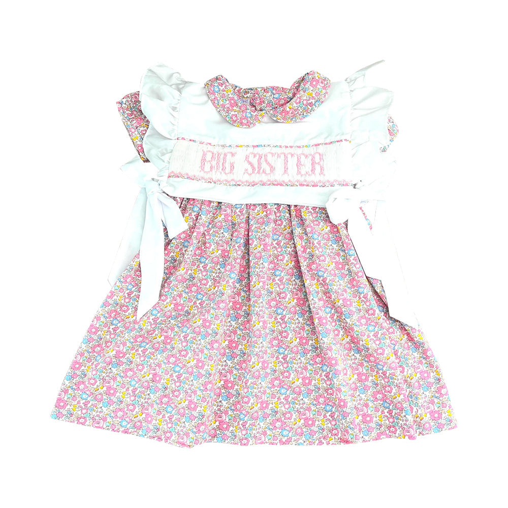 ( Moq 5 ) Preorder Girls Kids Short Sleeves Big Sister Floral Bows Knee Length Dress