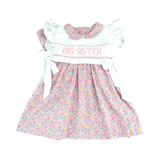 ( Moq 5 ) Preorder Girls Kids Short Sleeves Big Sister Floral Bows Knee Length Dress