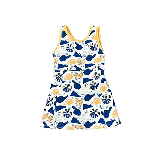 ( Moq 5 ) Preorder Girls Kids Bows Football Blue Yellow Team Yoga Active Shorts Dress