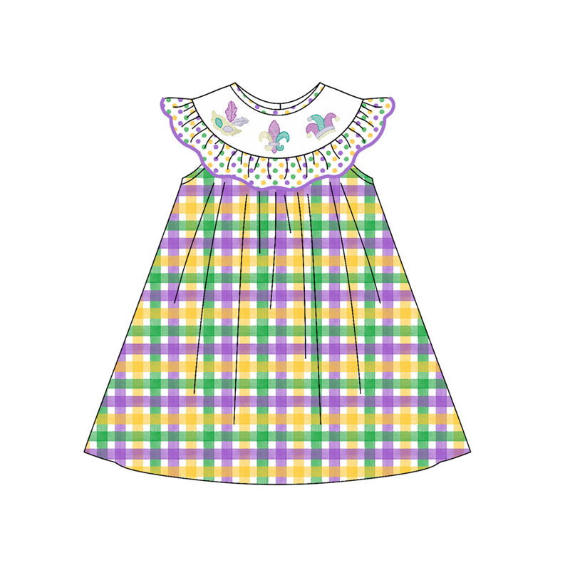 ( Moq 5 ) Preorder Girls Kids Anchors Plaid Mardi Gras Knee Length Dress