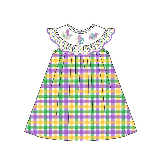 ( Moq 5 ) Preorder Girls Kids Anchors Plaid Mardi Gras Knee Length Dress