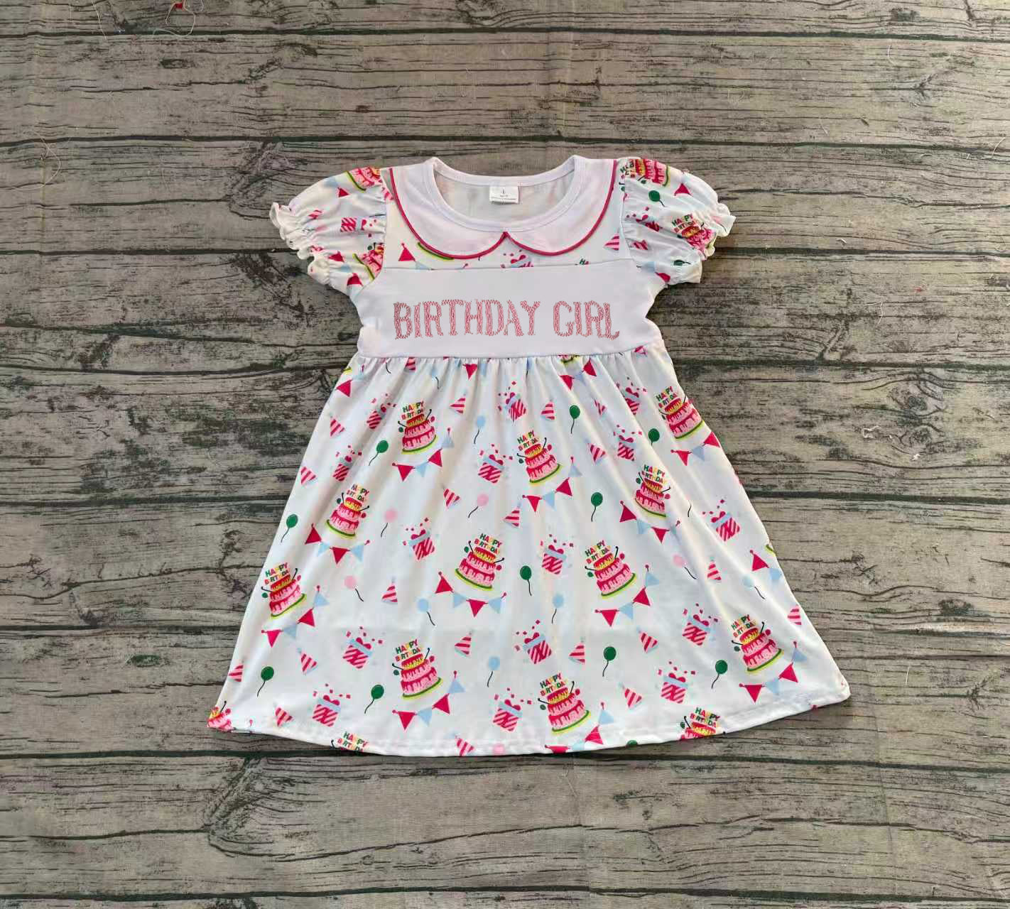 ( No moq ) Preorder Girls Kids Short Sleeves Embroidery Birthday Knee Length Dress