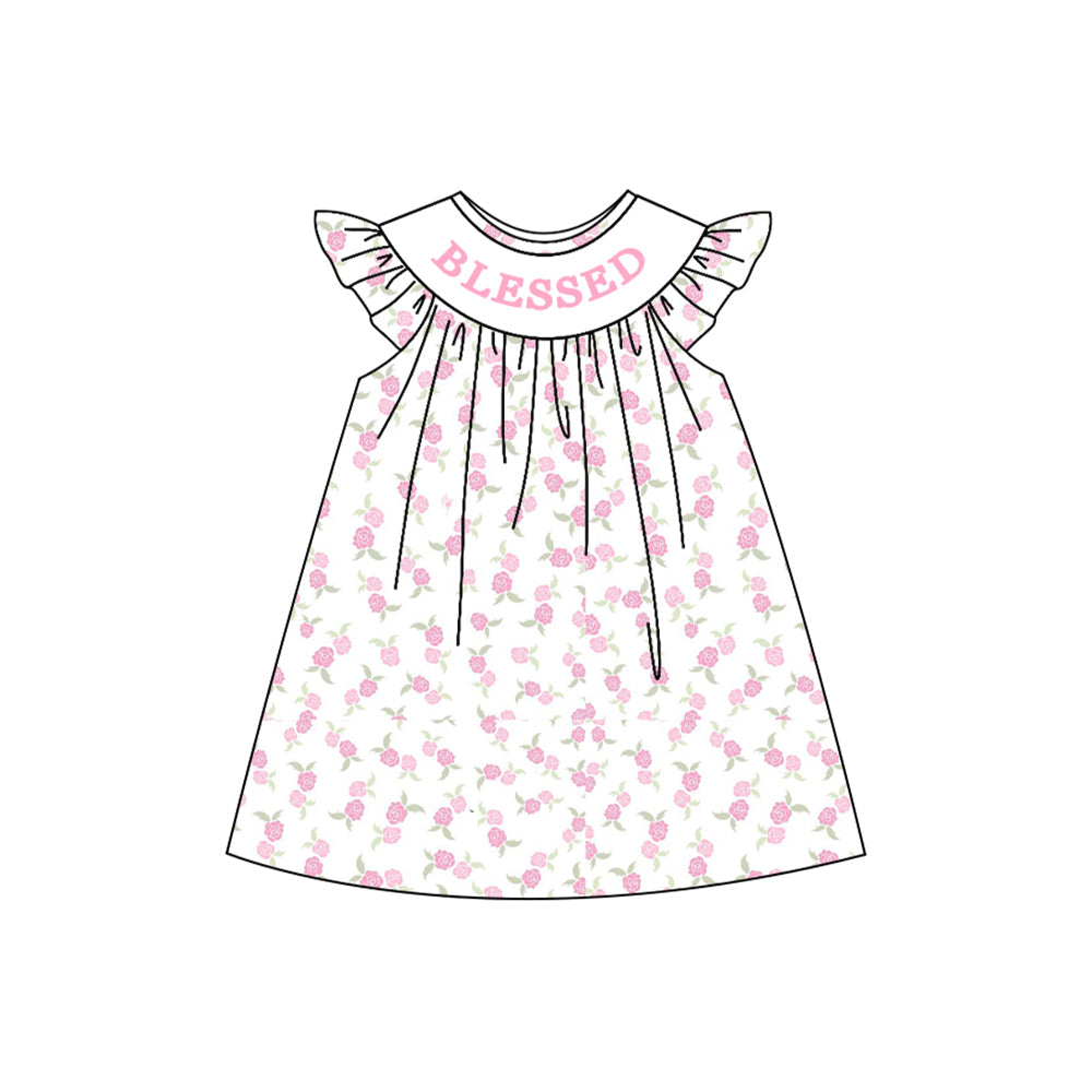 ( Moq 5 ) Preorder Girl Kids Short Sleeves Blessed Flower Knee Length Dress