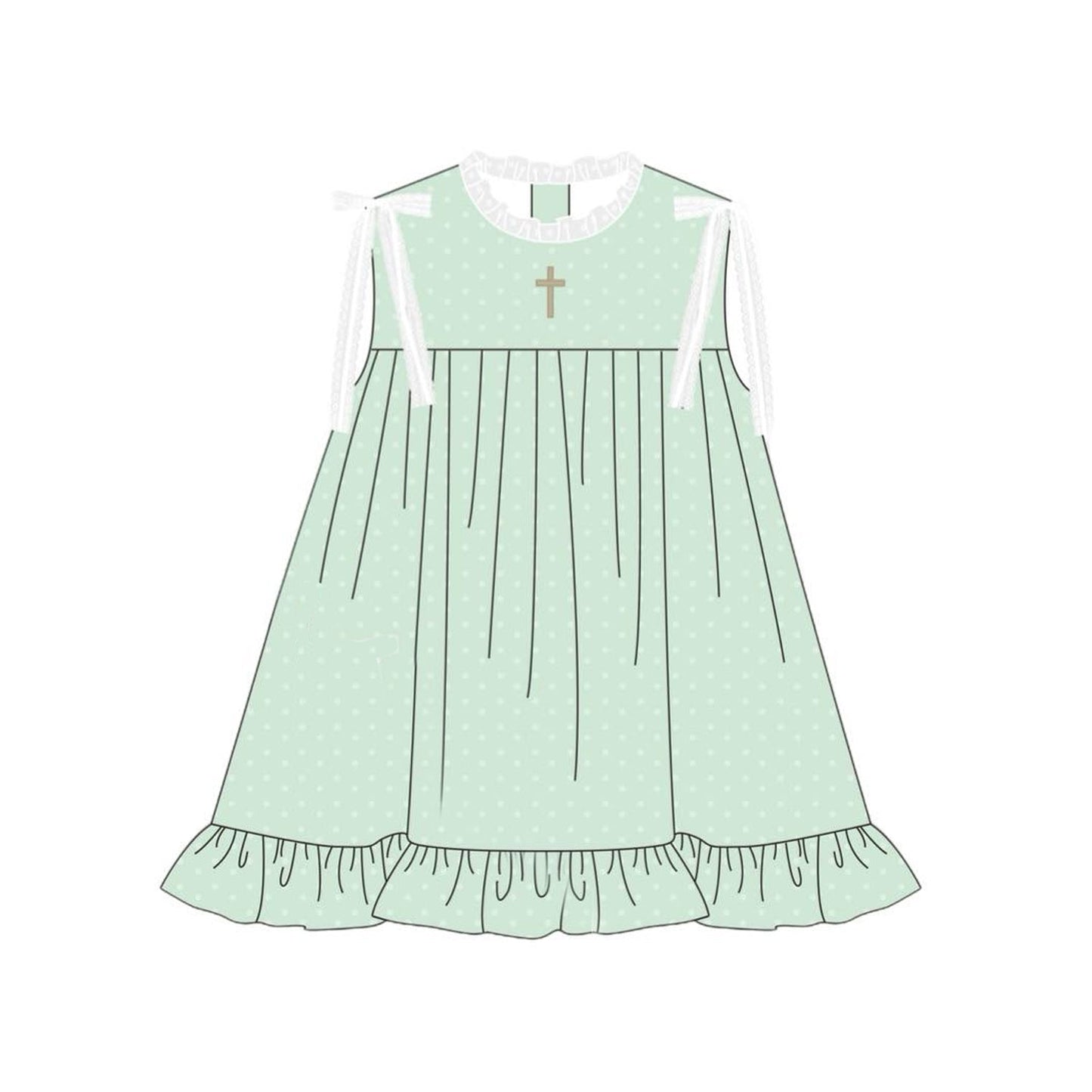 ( Moq 5 ) Preorder Girls Sleeveless Cross Bows Easter Green Knee Length Dress