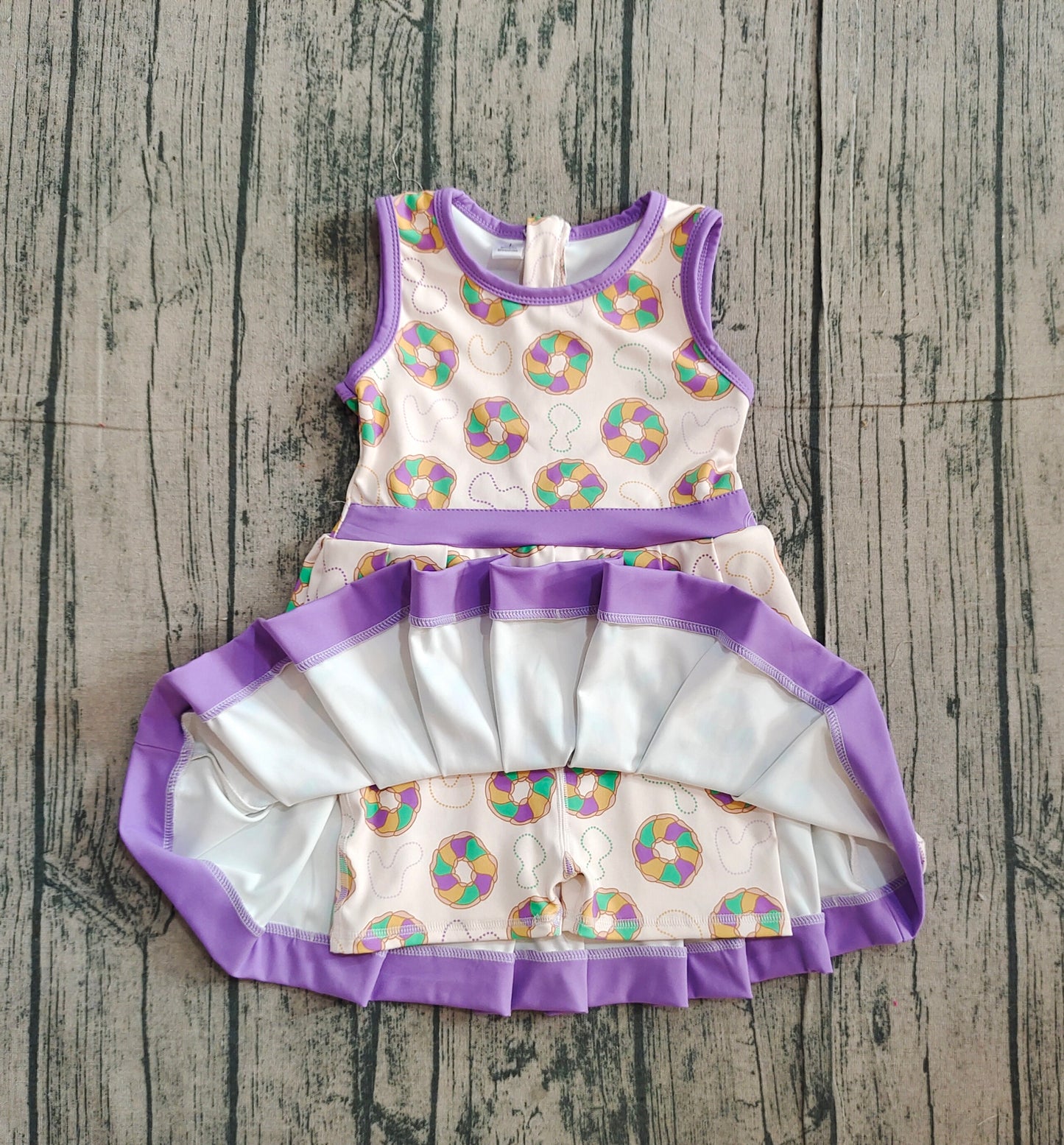 Baby Girls Kids Sleeveless Donuts Skort Yoga Active Mardi Gras Dress RTS