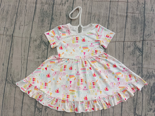 ( No moq ) Preorder Girls Kids Short Sleeves Castles Ruffle Knee Length Dress