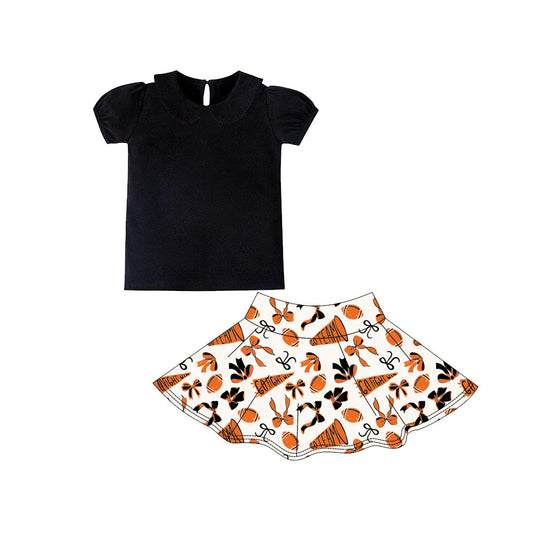 ( Moq 5 ) Preorder Girls Kids Black Shirt Cheer Bows Football Team Shorts Skirts Skort Yoga Active Set