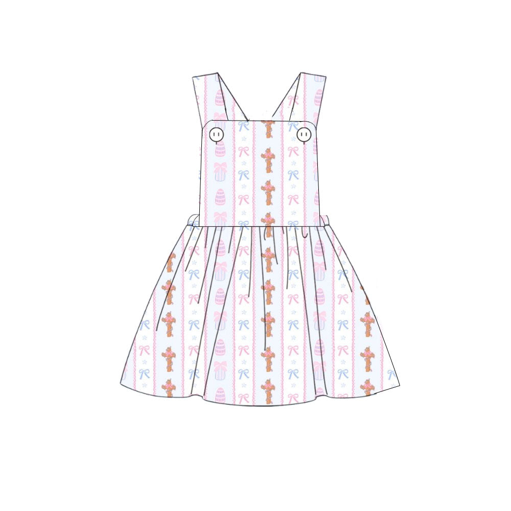 ( Moq 5 ) Preorder Girls Kids Cross Eggs Bows Easter Knee Length Dress